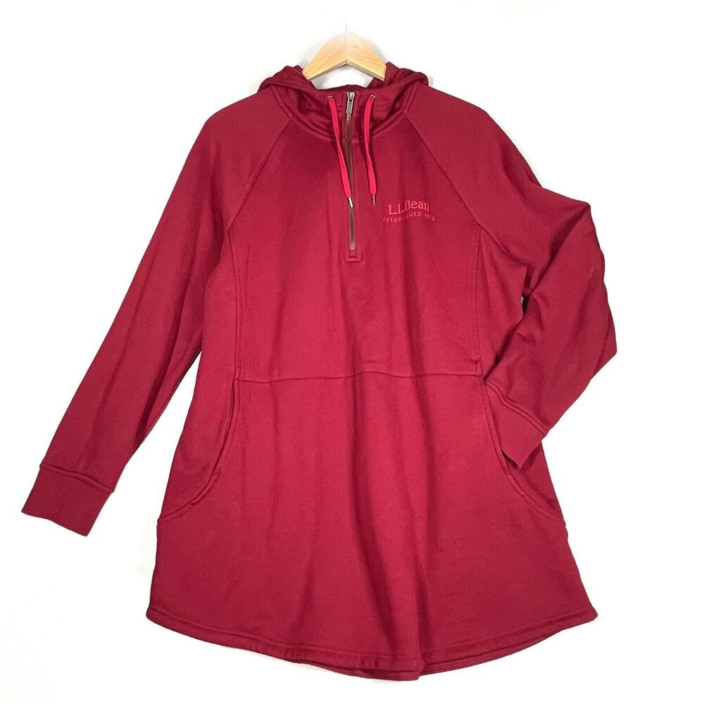 L.L. Bean Women's Cozy Pullover Sz L Hoodie Sweatshirt Dark Red Longer Length - Picture 2 of 7